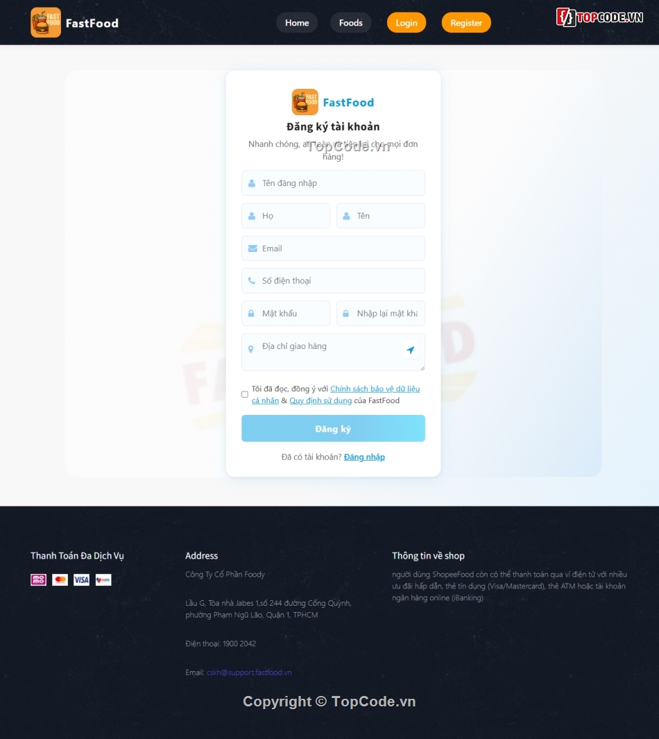 Code đồ án,Website đồ ăn,web đặt đồ ăn nhanh,web đồ ăn nhanh